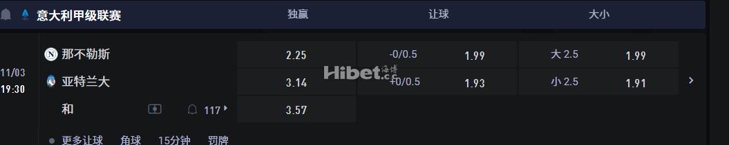意大利甲级联赛  11/03 19:30 那不勒斯VS亚特兰大