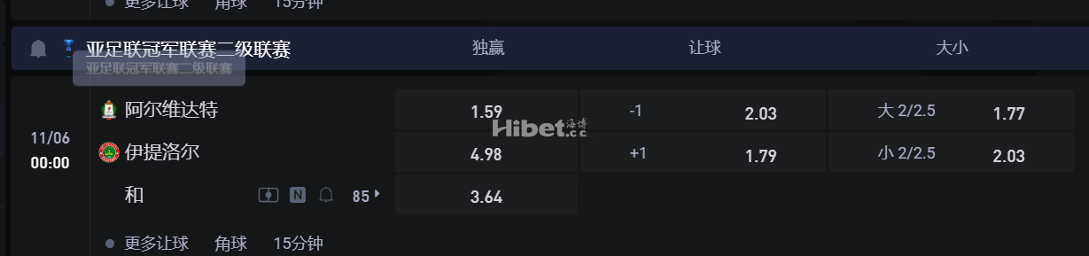亚足联冠军联赛二级联赛 11/06 00:00 阿尔维达特VS 伊提洛尔