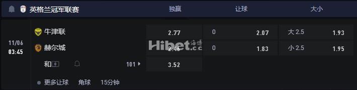 英冠 11-06 03:45 牛津联队VS赫尔城