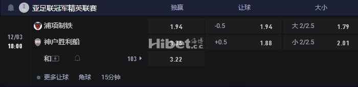 亚冠精英 12-03 18:00 浦项制铁 VS 神户胜利船