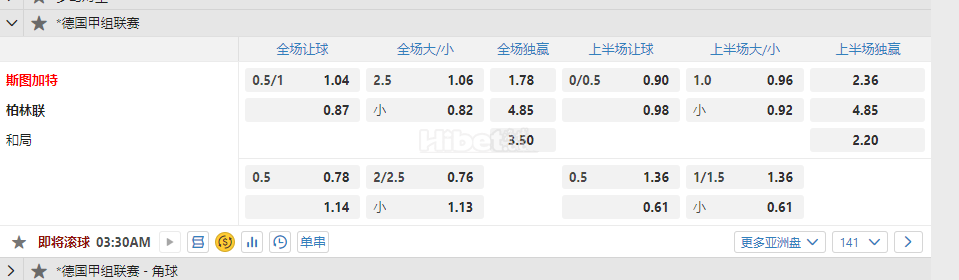 德国甲3.30斯图加特 柏林联