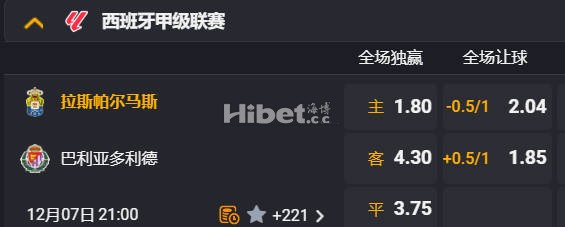 西甲 21:00  拉斯帕尔马斯[14] - 巴拉多利德[20]